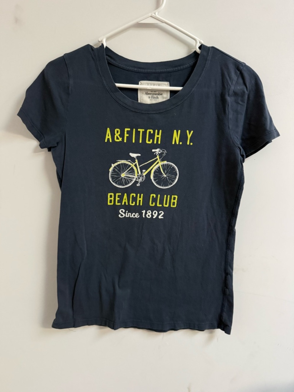 Abercrombie & Fitch Navy Tee with Yellow Bicycle Graphic
